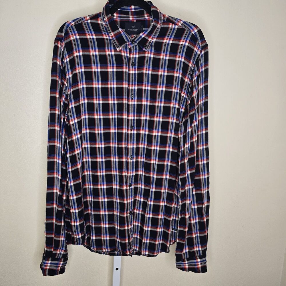Scotch & Soda Men's XL Multicolor Plaid Button Down Long Sleeve Shirt Viscose
